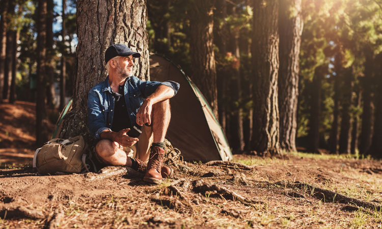 man sitting in forest