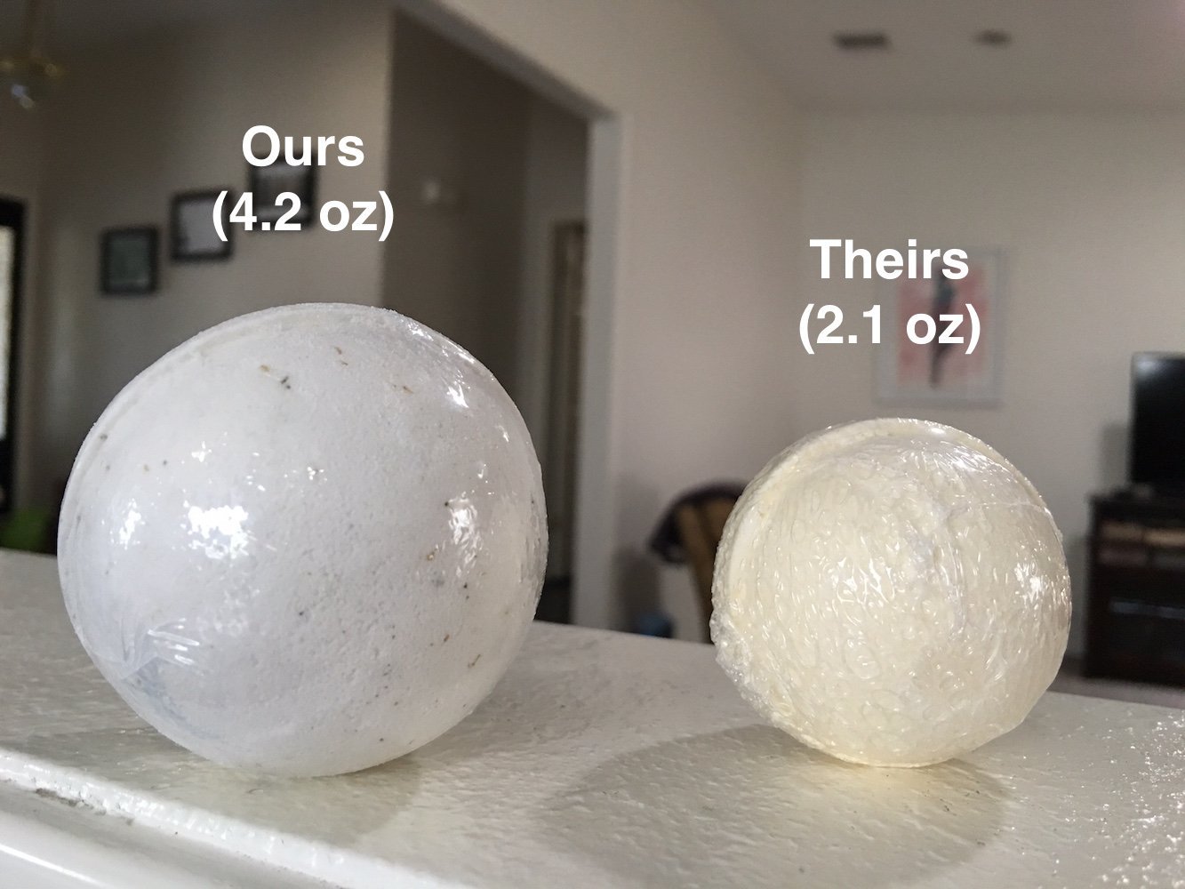 comparing the size of Epsom salt balls